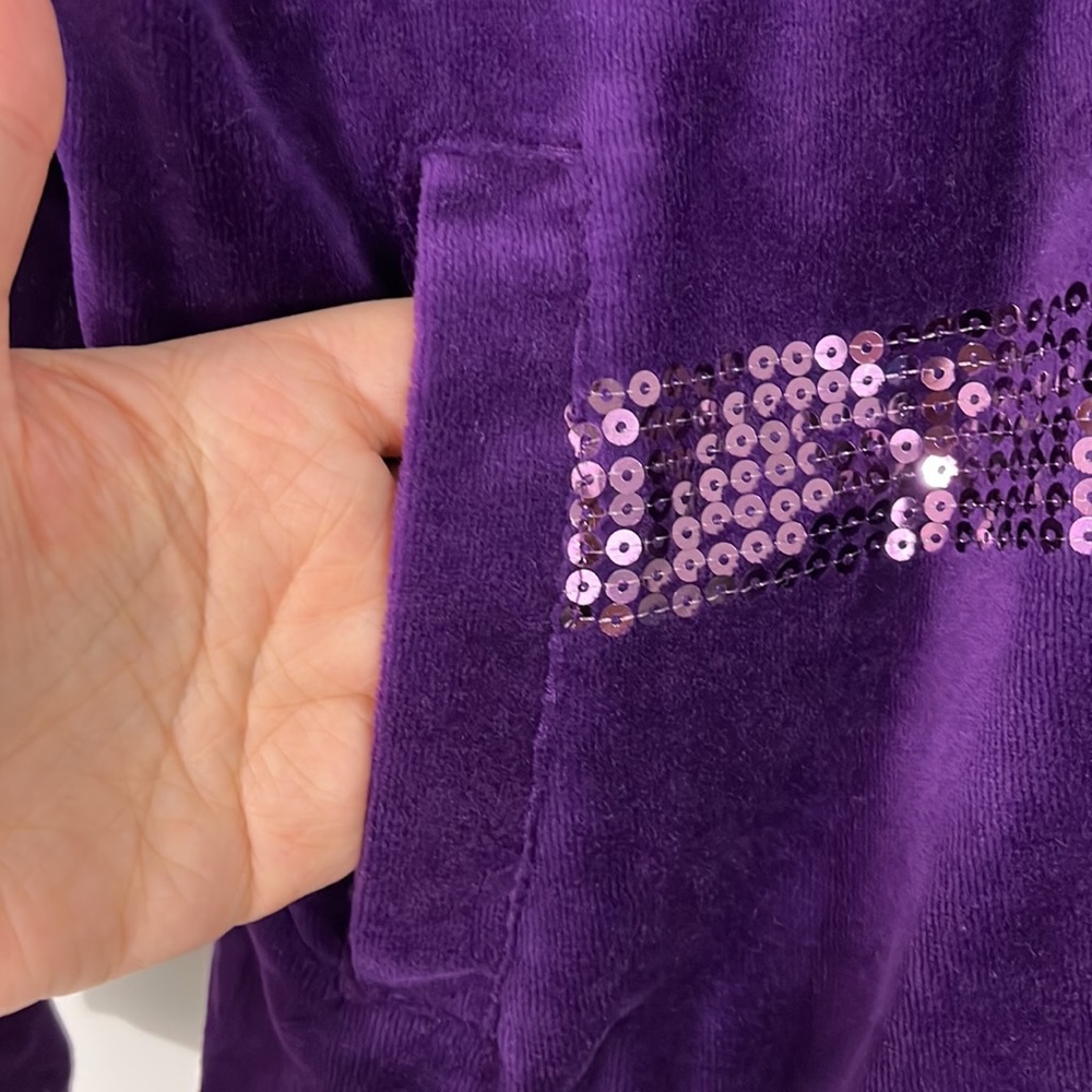 New Onque Casual Medium Purple Glam Velour Zip Up Sweatshirt with Pockets - Picture 10 of 12